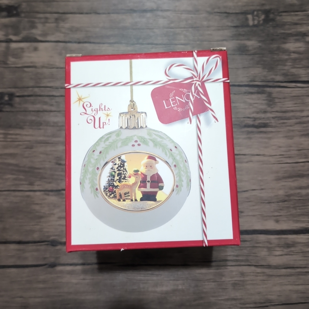 Rare Lenox Santa Reindeer Scene Christmas Ornament MINT New in Box NWT